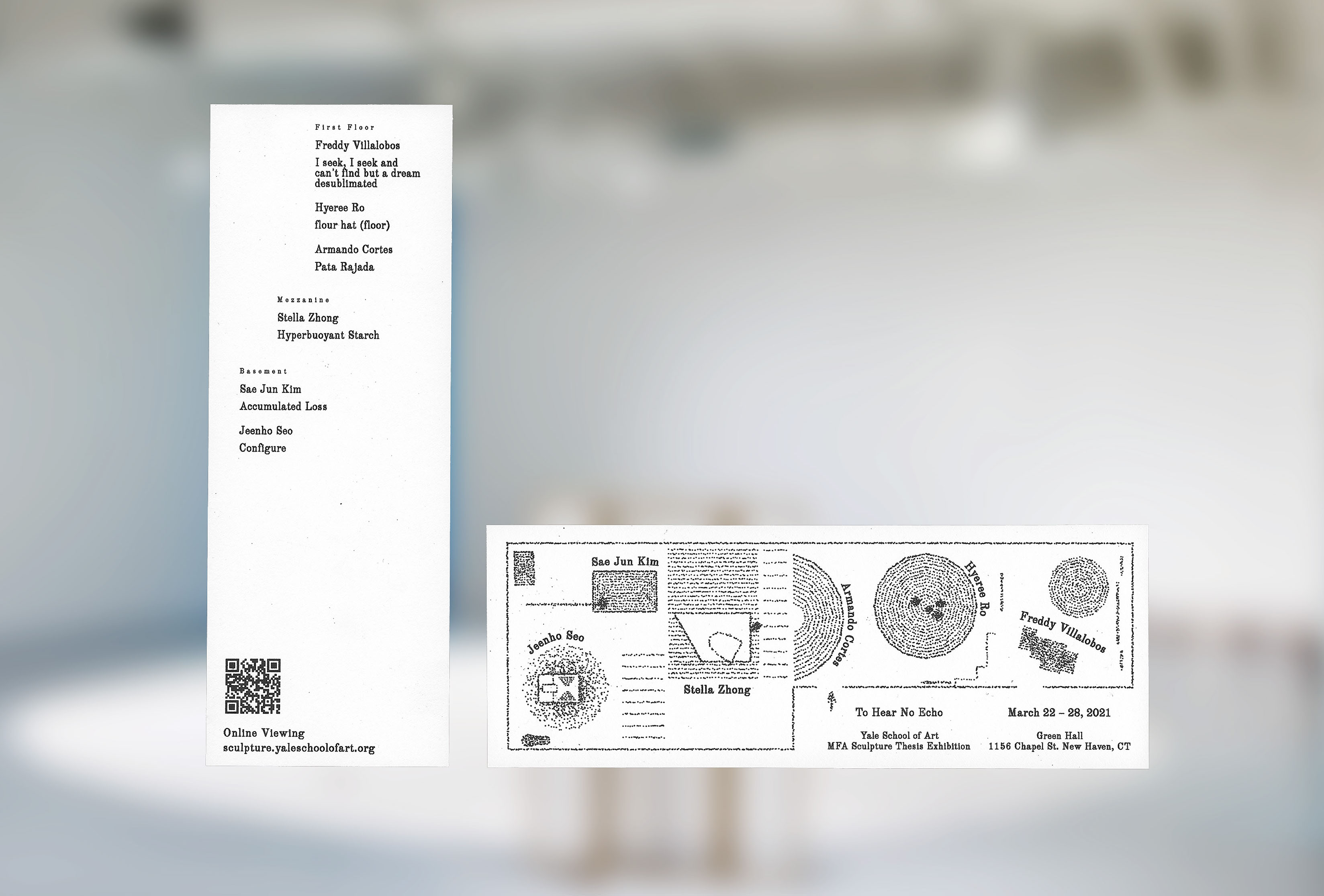 To Hear No Echo, Exhibition identity designed for the Yale School of Art M.F.A. Sculpture Thesis show. In collaboration with Mengqi Qian.